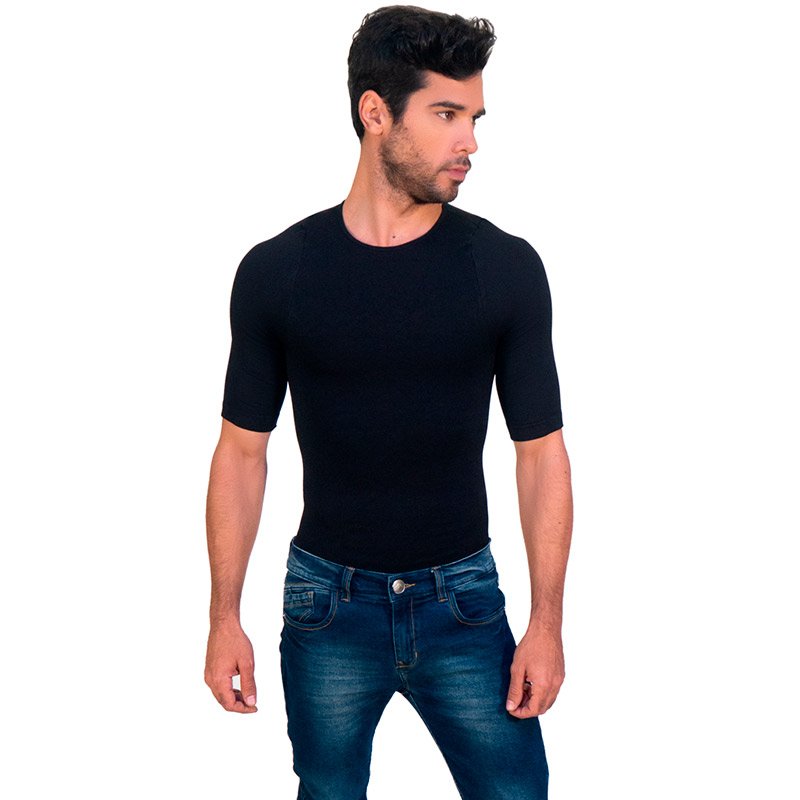Camiseta sin costuras hombre cuello redondo con mangas