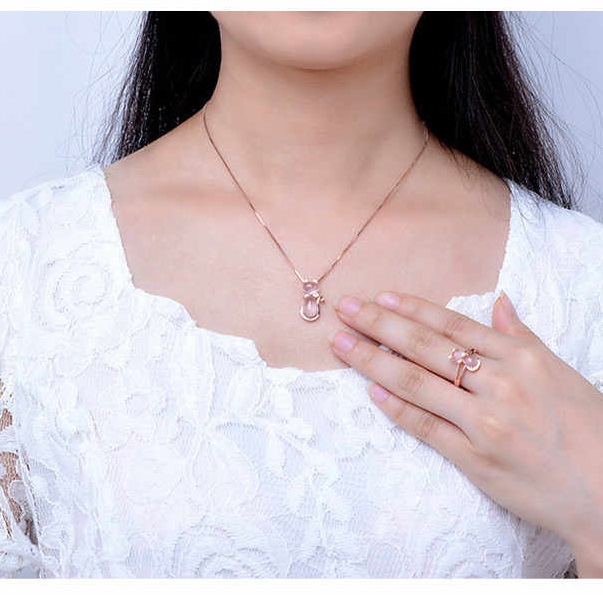 Bonito Collar Zirconia Forma De Gatito Cuarzo Rosa Sellingo