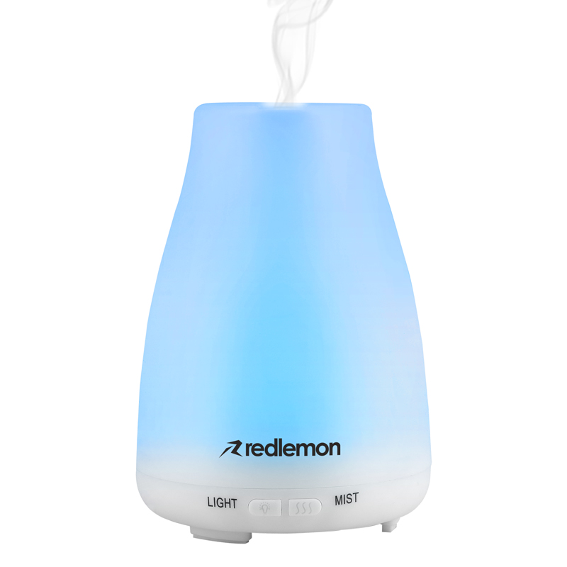 Redlemon Difusor de Aceites Esenciales y Aromaterapia. Humidificador de Ambiente de 100 ml. con Niebla Fría, Temporizador Ajustable, Silencioso, Apagado Automático y 7 Luces LED.