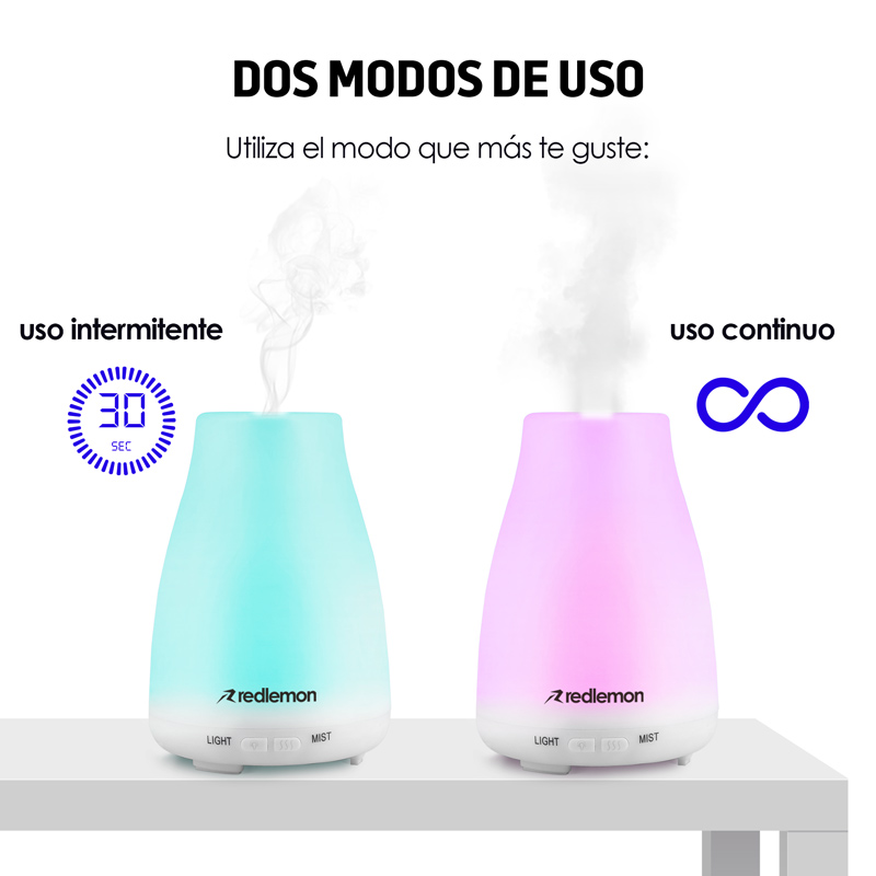 Redlemon Difusor de Aceites Esenciales y Aromaterapia. Humidificador de Ambiente de 100 ml. con Niebla Fría, Temporizador Ajustable, Silencioso, Apagado Automático y 7 Luces LED.