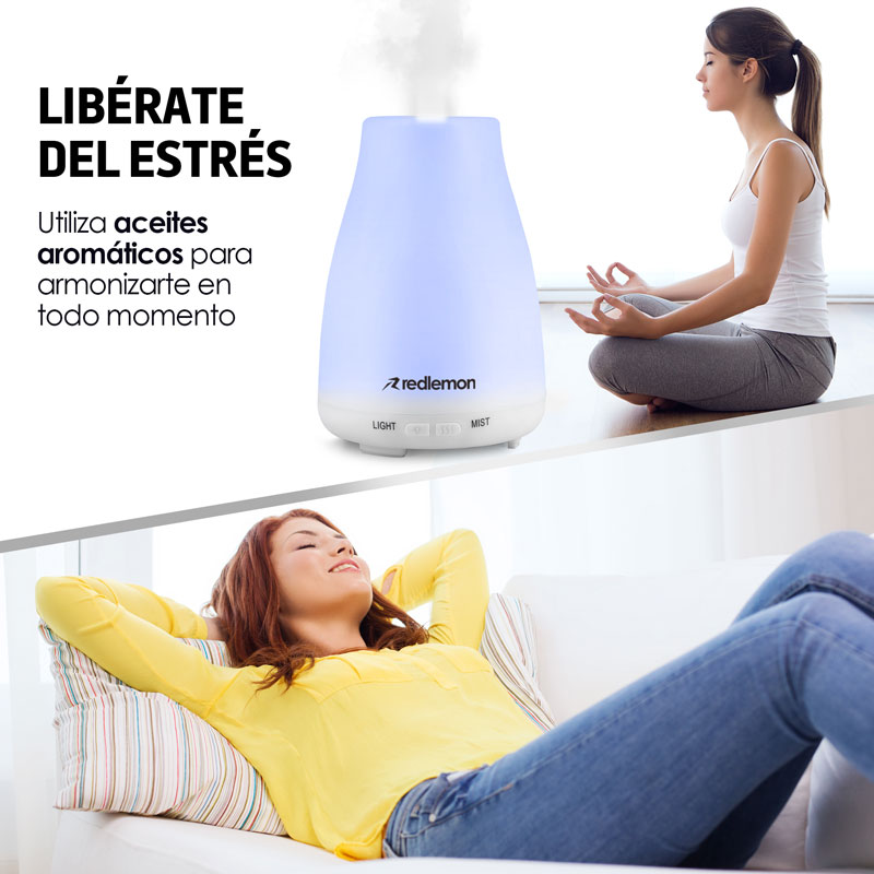 Redlemon Difusor de Aceites Esenciales y Aromaterapia. Humidificador de Ambiente de 100 ml. con Niebla Fría, Temporizador Ajustable, Silencioso, Apagado Automático y 7 Luces LED.