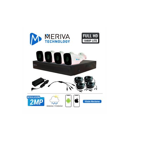 Kit de Camaras Meriva 4x4 , Dvr 4ch, 4 Camaras Bala 2mp, 4 Cables 18mts, Distribuidor de Corriente Y Fuente De Poder (MHD-932K-T) (No incluye Disco Duro)