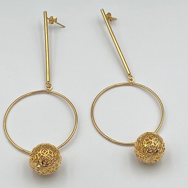 Aretes Largos Dorados-Baño de Oro 18K