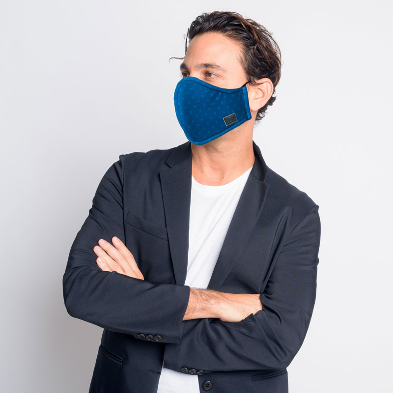 Mascarillas cubrebocas Paquete 2pz HOMBRE lavables/reusables con fibra anti-microbiana SILVADUR® Tecnología de EEUU (NEGRO +MINIMALIST) 