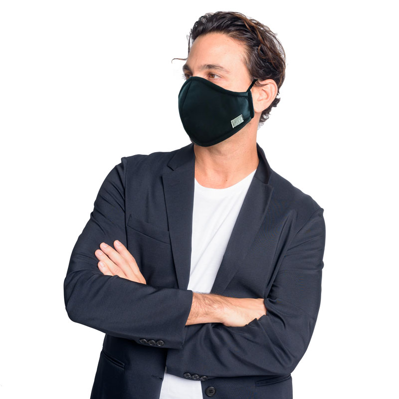 Mascarillas cubrebocas Paquete 2pz HOMBRE lavables/reusables con fibra anti-microbiana SILVADUR® Tecnología de EEUU (NEGRO +MINIMALIST) 