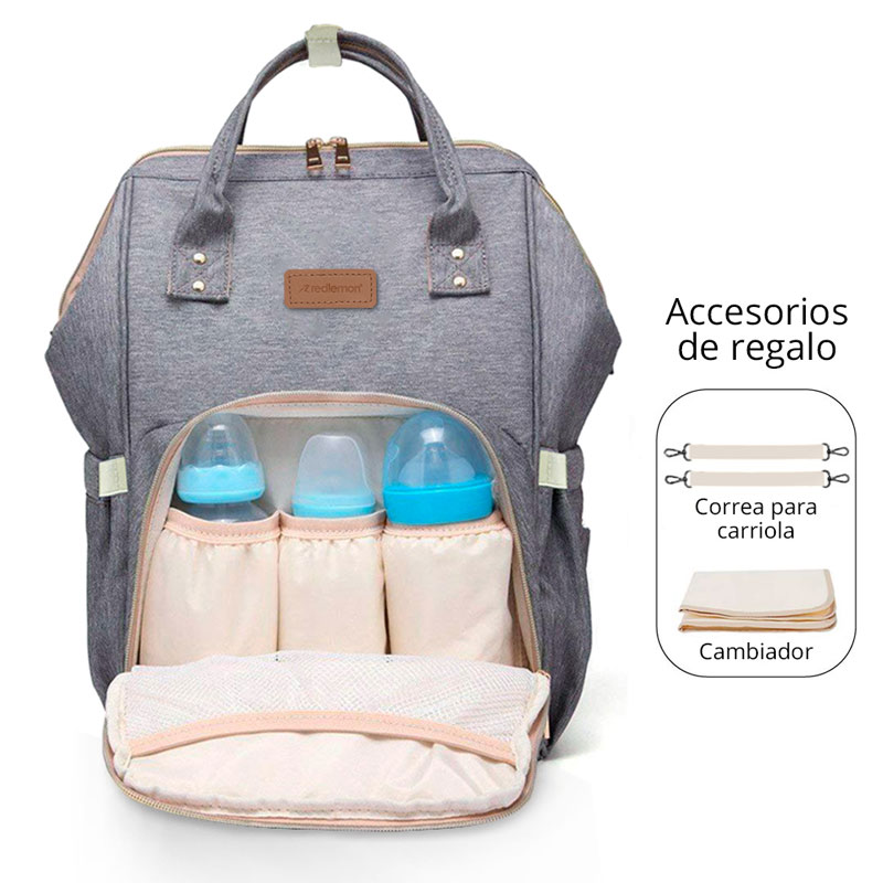 Redlemon Mochila Pañalera Impermeable Multifunción, con Bolsas Térmicas para Biberón, Correas para Carriola y Cambiador, Múltiples Compartimentos de Fácil Acceso para Pañales, Toallitas Húmedas y Ropa Sucia. Ideal para Viajes o Uso Diario