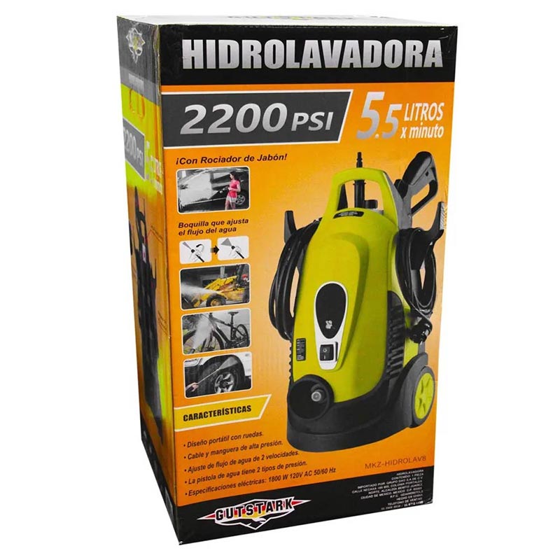 Hidrolavadora 2200 PSI Pistola Electrica 2 Velocidades 5.5 l/m Rociador de Jabon 120V Gutstark