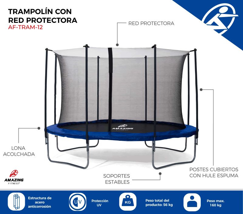 Trampolín Brincolín Con Red 3.65 Mts (12ft) Amazing Fitness®