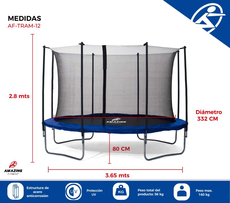 Trampolín Brincolín Con Red 3.65 Mts (12ft) Amazing Fitness®