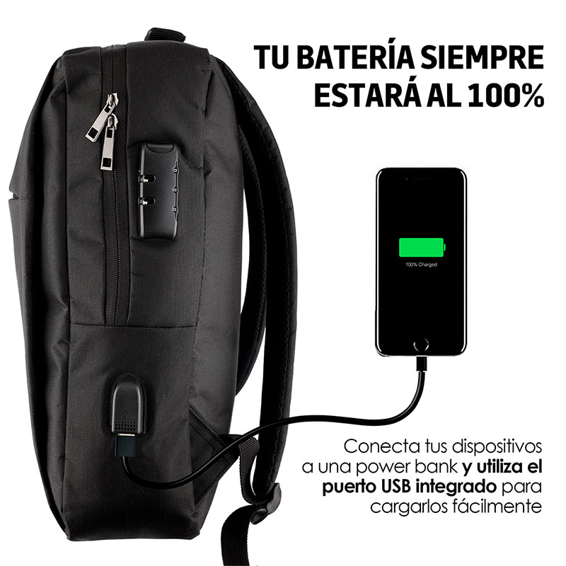 Redlemon Mochila para Laptop Antirrobo con Candado, Puerto USB para Power Bank no incluida, Resistente al Agua, Múltiples Compartimentos, Bolsillos Ocultos, Cómoda y Ligera, Ideal para Viajes