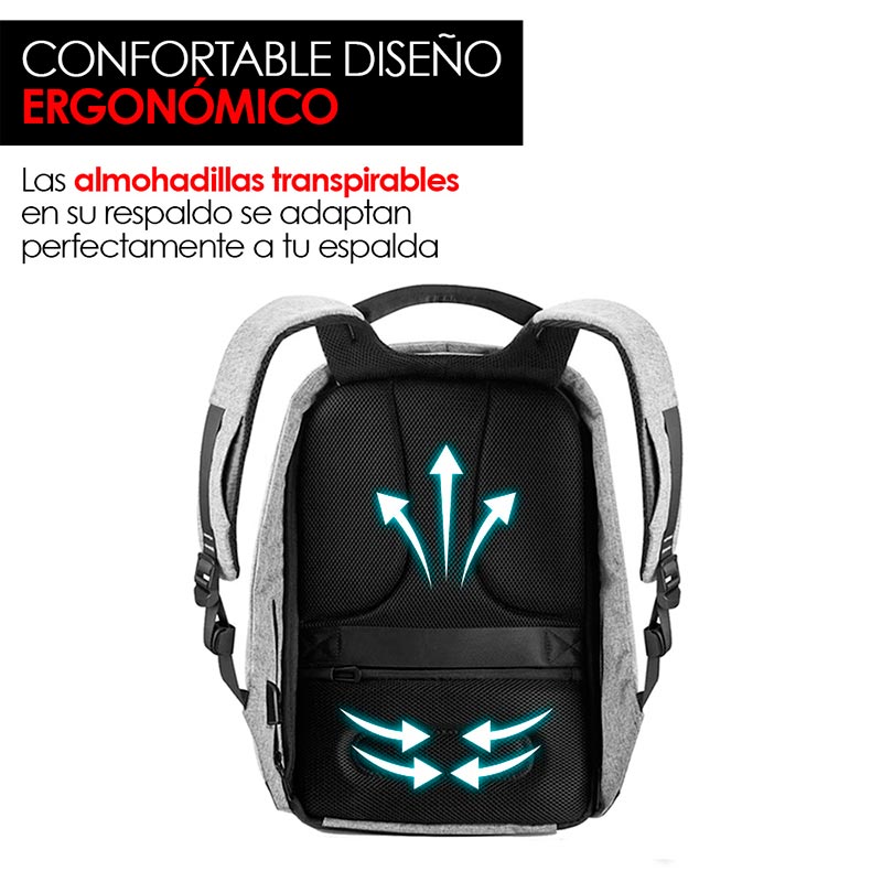Redlemon Mochila Antirrobo Impermeable con Puerto USB para Power Bank (no incluida) y Compartimentos Secretos, Cierre Oculto de Protección, Fondo Reforzado, Espacio para Laptop y más, Ideal para Viaje