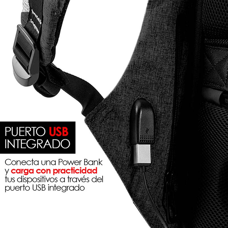 Redlemon Mochila Antirrobo Impermeable con Puerto USB para Power Bank (no incluida) y Compartimentos Secretos, Cierre Oculto de Protección, Fondo Reforzado, Espacio para Laptop y más, Ideal para Viaje