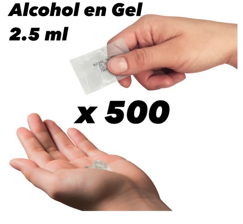500 Sachettes de Alcohol 70% en Gel 2.5ML Sanitiwell