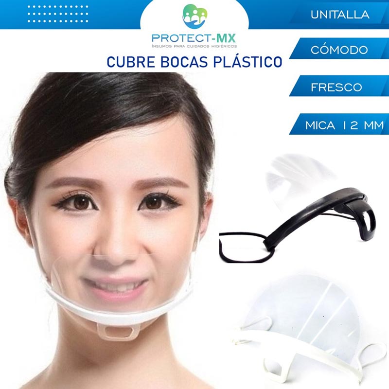 Paquete de 100 Cubrebocas De Plastico Blanco Mica Transparente