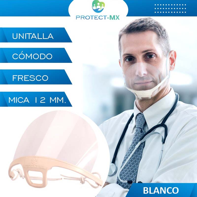 Paquete de 100 Cubrebocas De Plastico Blanco Mica Transparente