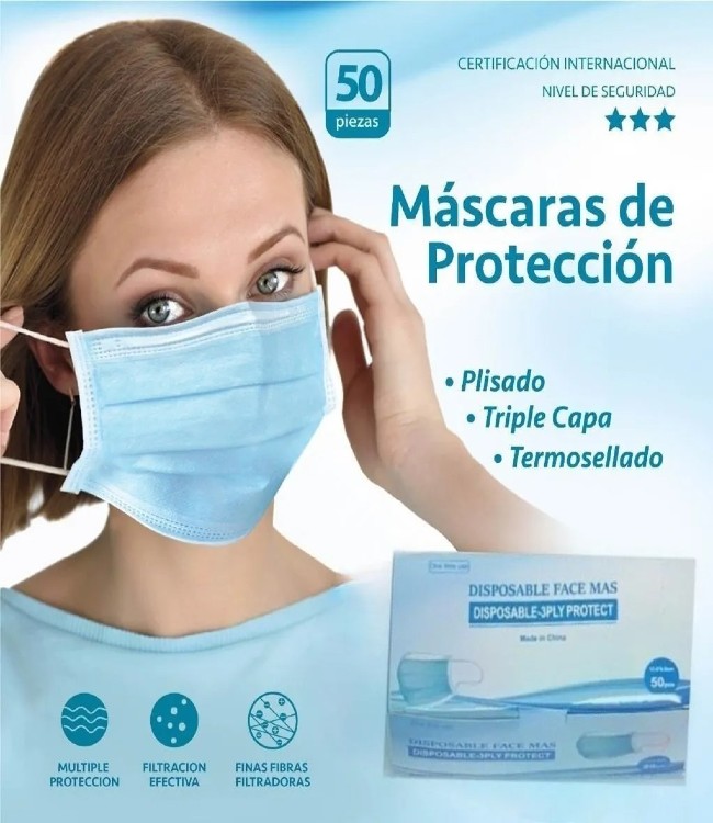 Cubrebocas Tapabocas 3 Capas Con Filtro Protector 50 Piezas