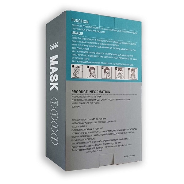 Cubrebocas KN95 certificado Paquete 20 pz