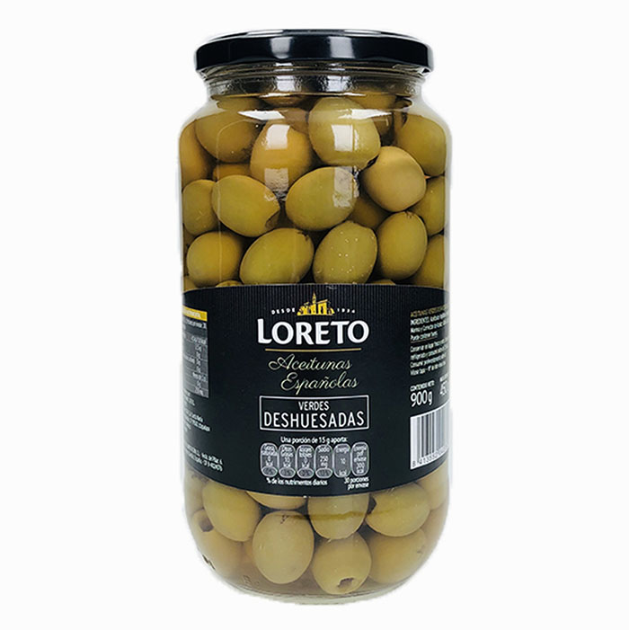 Aceituna verde deshuesada LORETO Frasco de 1 Kg