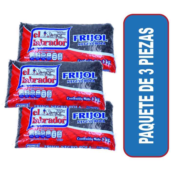 PAQUETE de 3 bolsa de Frijol negro El Labrador Bolsa de 1 Kg