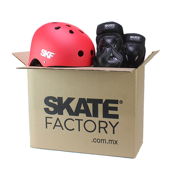 KIT DE PROTECCIONES Y CASCO SKATE FACTORY ROJO