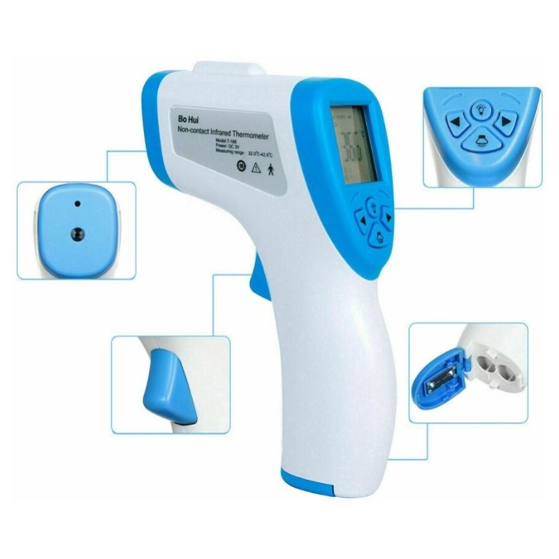 11 Pack Termómetro, Digital, Infrarrojo, Pantalla LCD Con Alarma de FIebre + 10 Cubrebocas Plisado Tricapa Termosellado Plisado