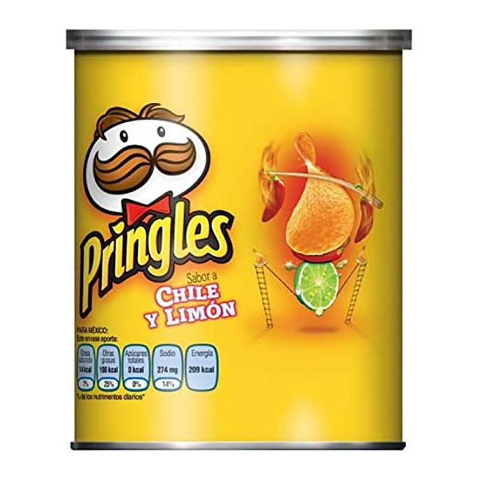 Papas Chile/Limón, Pringles con 12 vasitos de 37 gr.
