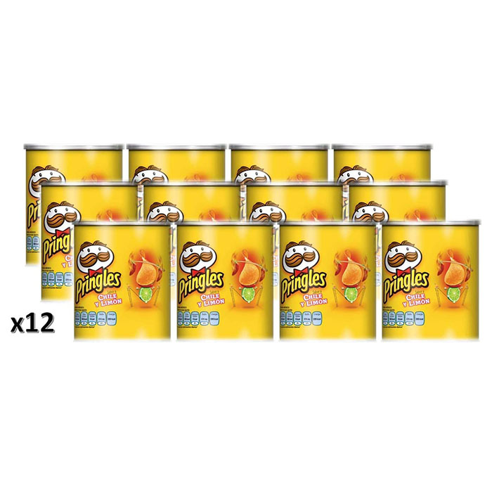 Papas Chile/Limón, Pringles con 12 vasitos de 37 gr.