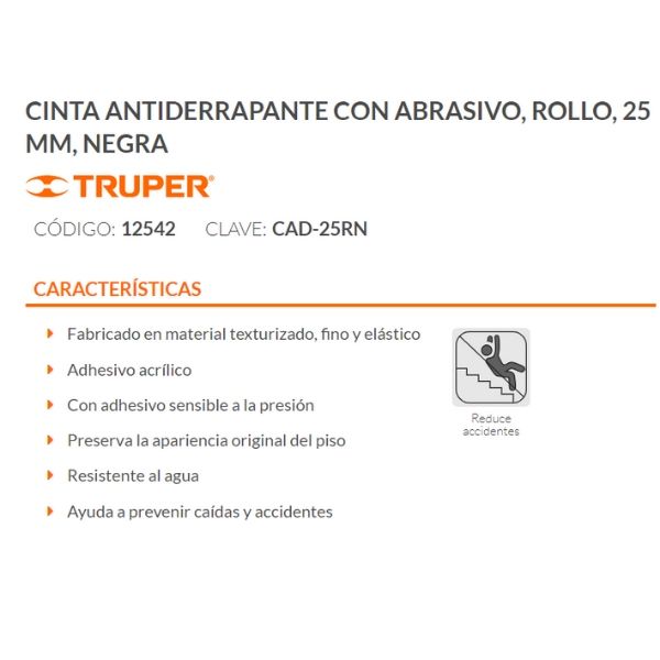 CINTA ANTIDERRAPANTE CON ABRASIVO, ROLLO, 50 MM, NEGRA TRUPER