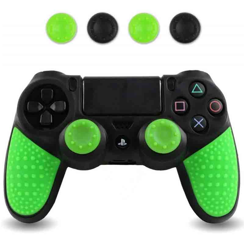 Ps4 Dualshock Funda De Silicona Texturizada - Negro / Verde