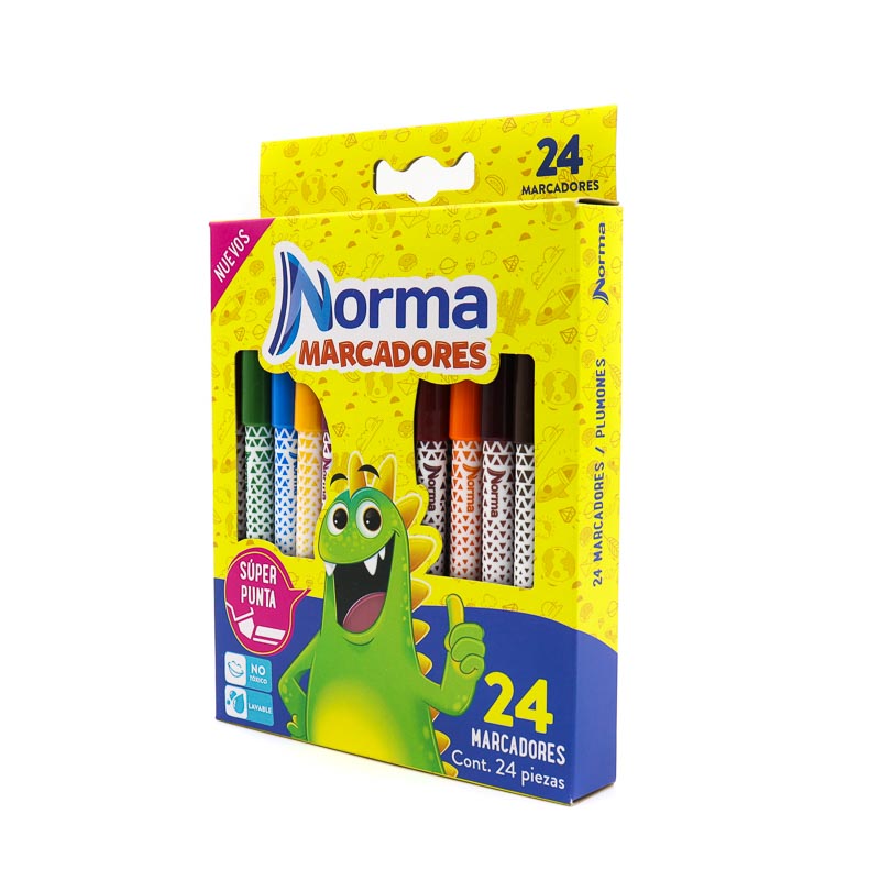 Marcadores Norma Escolar 24 Colores Super Punta