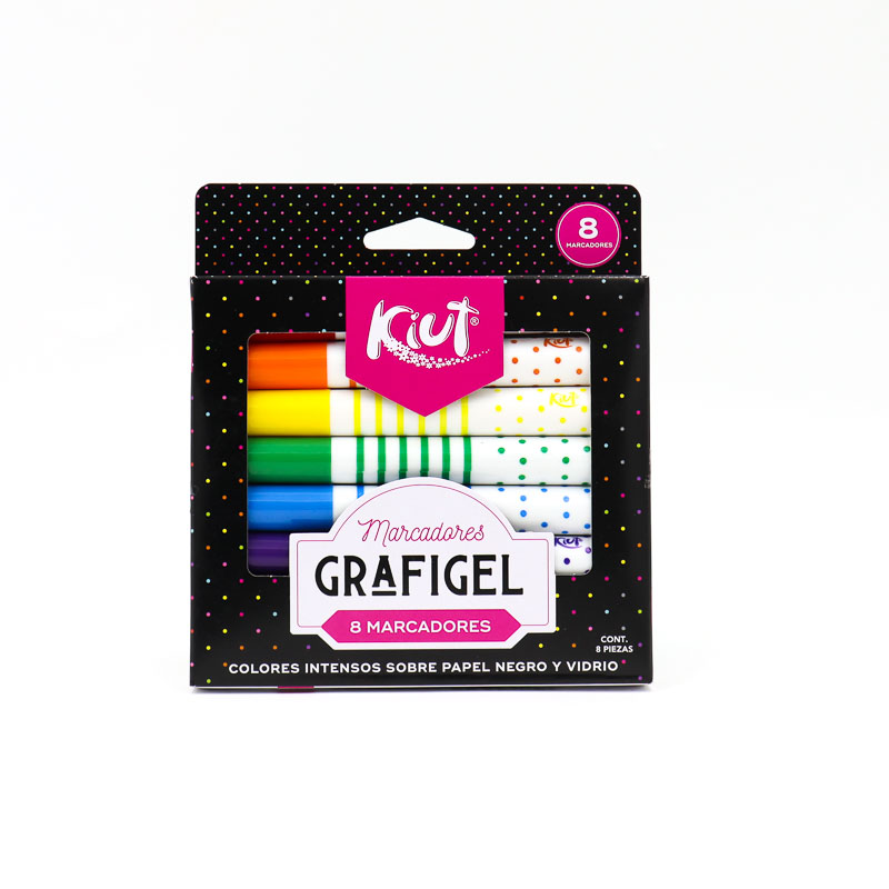 Plumones Grafigel Kiut 8 Colores Escribe Sobre Papel Negro