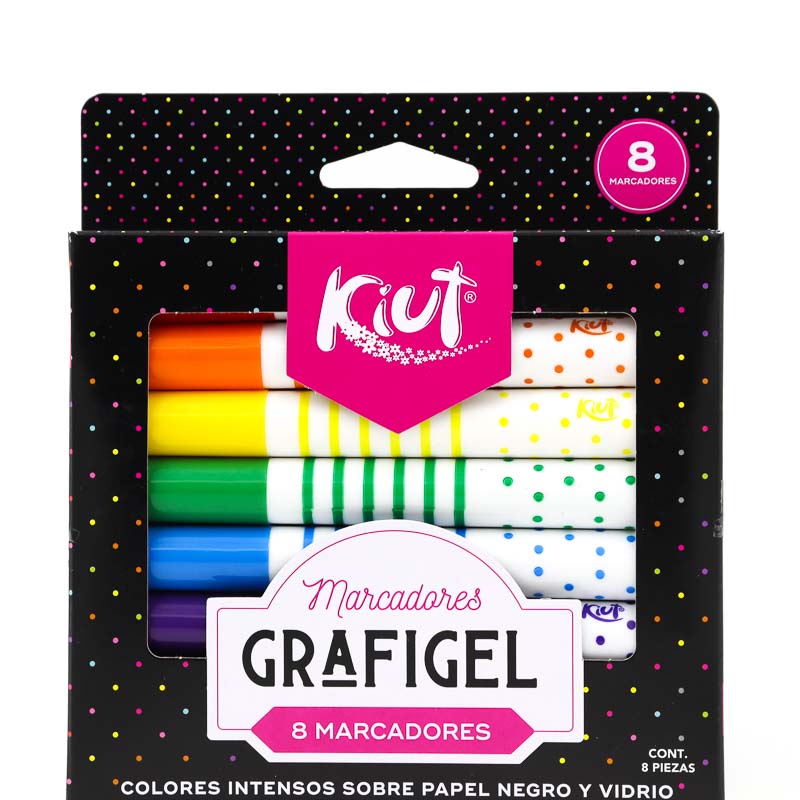 Plumones Grafigel Kiut 8 Colores Escribe Sobre Papel Negro