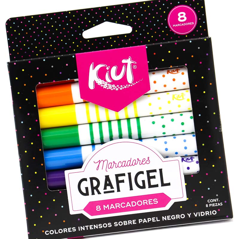 Plumones Grafigel Kiut 8 Colores Escribe Sobre Papel Negro