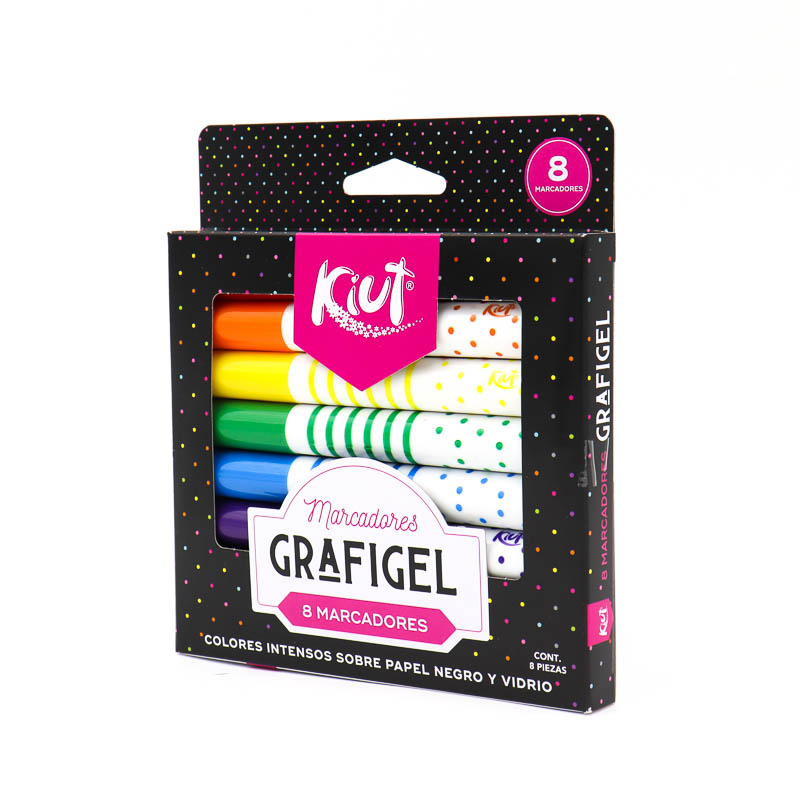 Plumones Grafigel Kiut 8 Colores Escribe Sobre Papel Negro