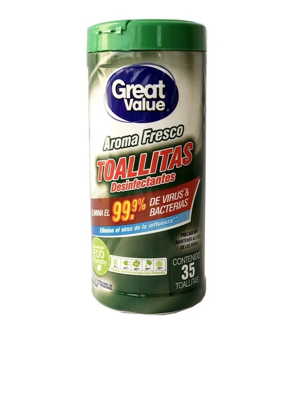 Toallitas Desinfectantes Great Value Bote Con 35 Pzas Fresco