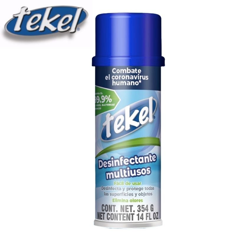 Desinfectante Multiusos en Aerosol, Tekel, Sanitizante Antiviral y Antibacterial en Spray, 400 ml