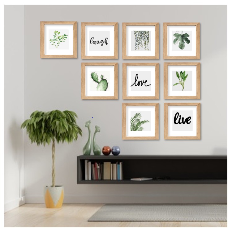 Set de 9 marcos color Maple Claro con Maria Luisa y cristal PASPARTÚ FRAMES