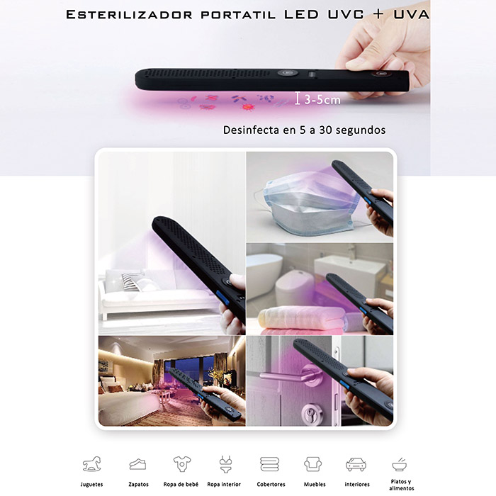 Esterilizador Portátil LED Ultravioleta / Desinfectante UVC + UVA