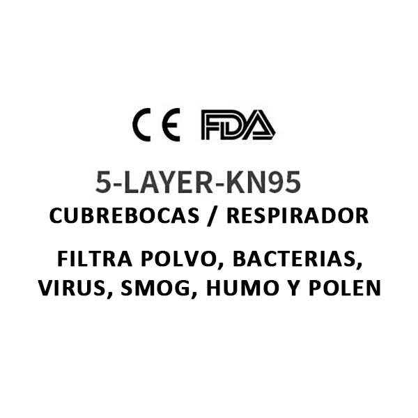 Cubrebocas KN95 / Tapabocas / Respirador K N95 / FDA Aprobado - Caja de 12 piezas (empaque individual)  