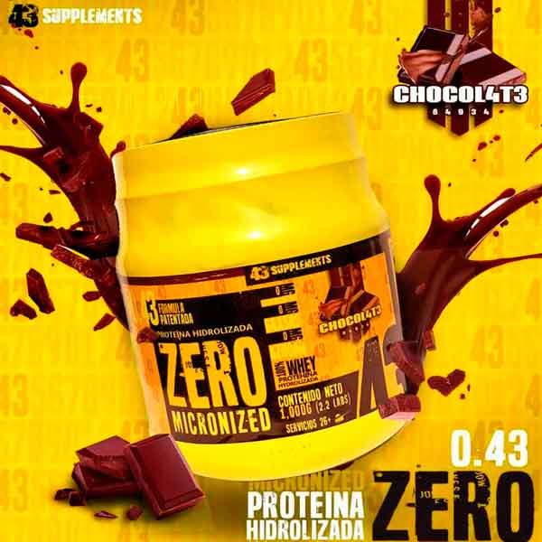 43 SUPPLEMENTS PROTEÍNA ZERO CARBOS SABOR CHOCOLATE 1KG 26SERV+ CILIN