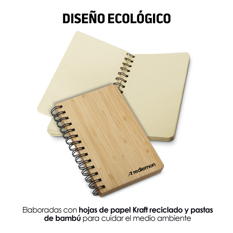 Libretas de Bambú Pasta Dura 80 Hojas Recicladas 3pz Redlemon
