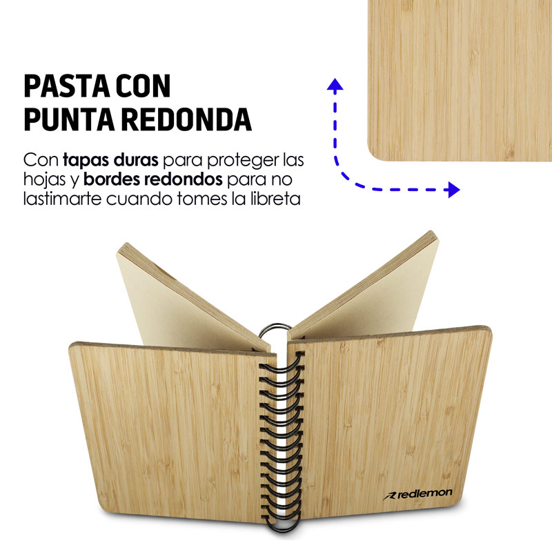 Libretas de Bambú Pasta Dura 80 Hojas Recicladas 3pz Redlemon