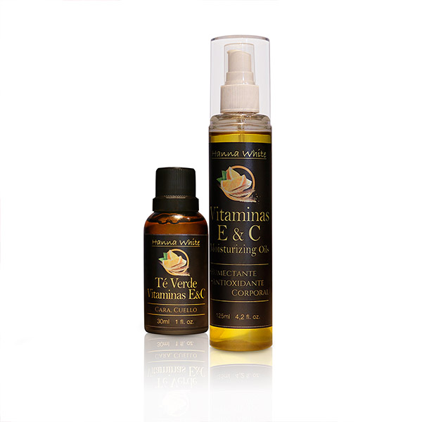Kit Antioxidante de Vitamina E Facial y Corporal I 1 aceite de Té Verde 30ml + 1 Aceite de Vitamina E 125ml + Jabón I Hanna White 