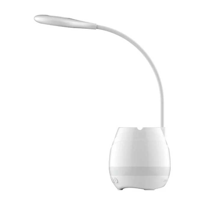 Lampara de escritorio con bocina incluye soporte para celular y porta lapices cuenta con touch y luz ambiental 