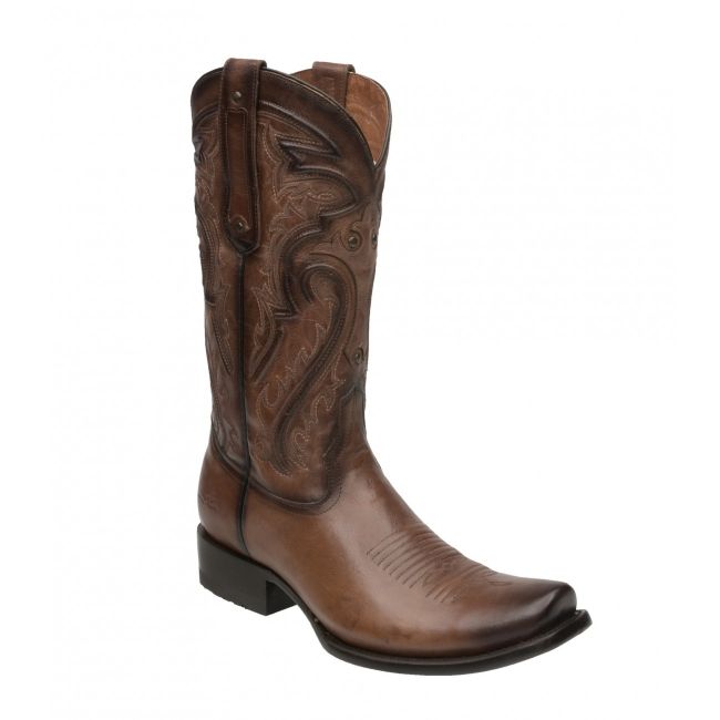 Bota Vaquera Ramiro Elegante Bordado Occidental y Suela Cuero Natural