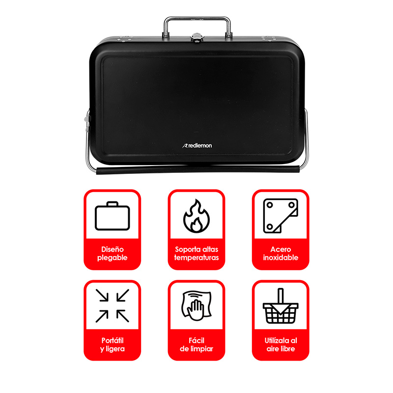 Asador Portátil Acero Inoxidable Plegable Maletín Redlemon