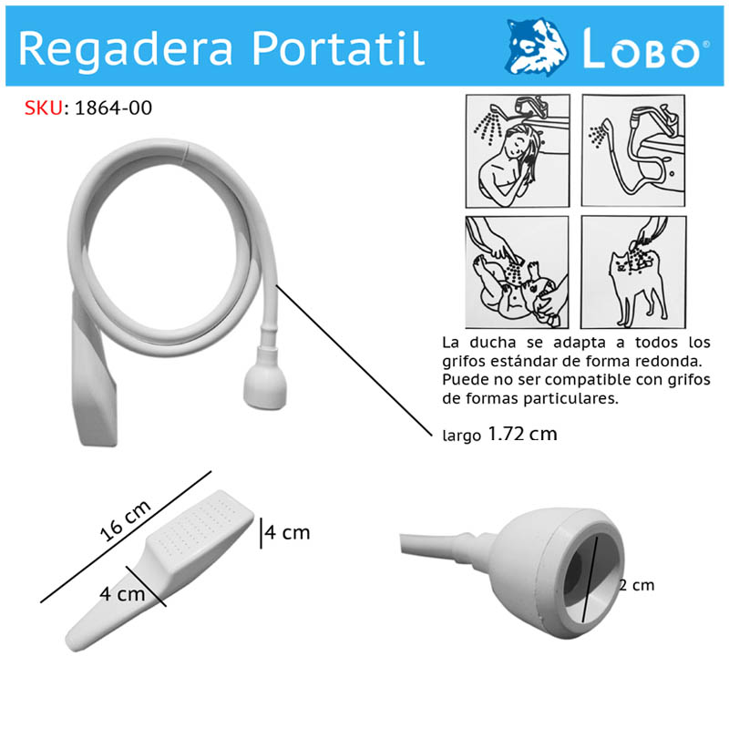 Regadera Portatil Flexible 1.73 m 1864-00 Lobo 