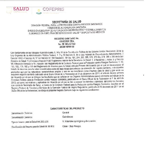 MASCARILLA CUBREBOCAS ECONOMICO COVIELD - TRICAPA TIPO KN95 CON COFEPRIS - HECHO EN MEXICO