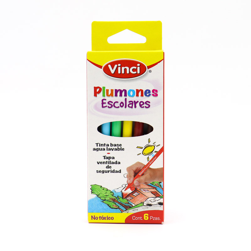 Plumones De Colores Delgados Lavables Vinci 6 Pzas
