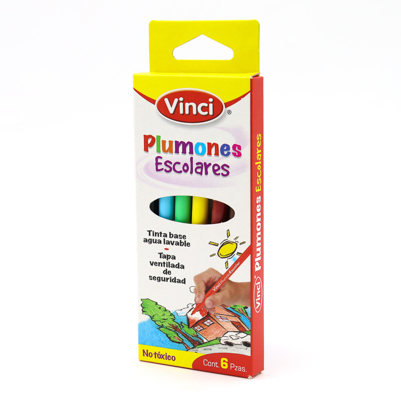Plumones De Colores Delgados Lavables Vinci 6 Pzas